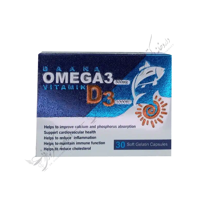 امگا3 500 میلی گرم و ویتامین د3 1000 واحد 30 کپسول ژلاتینی نرم-Omega 3 500mg Vitamin D3n1000IU 30 Softgels