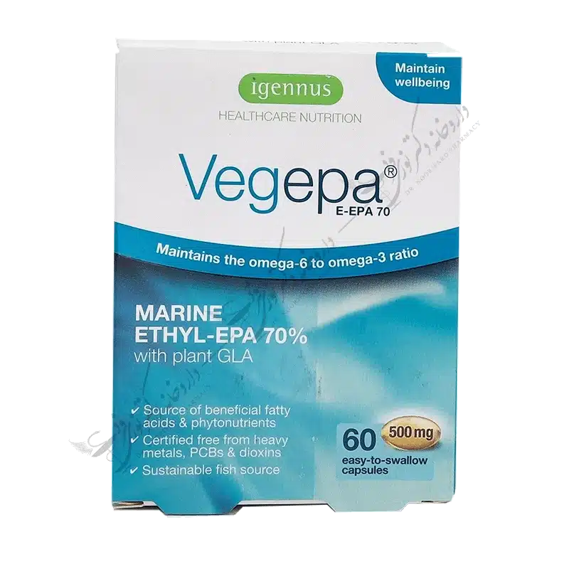 وجپا کپسول نرم 500 میلی گرم-Vegepa Marine Ethyl EPA 70% 60 500mg Capsules