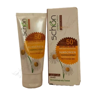 کرم ضد آفتاب شون ⁺SPF50 ۵۰ میلی لیتر 1 ویژگی های کرم ضد آفتاب شون ⁺SPF۵۰ کاهش اثرات مخرب نور خورشید و آسیب های ناشی از آن نظیر لک های پوستی حفاظت بالای پوست در برابر اشعه های UVA و UVB و IR کرم ضدآفتاب با قدرت محافظتی بالا مناسب صورت و گردن استفاده آسان و جذب سریع و مناسب جهت پایه آرایش بافت سبک و بدون احساس چربی اضافی جلوگیری از پیری زودرس پوست مرطوب کننده و التیام بخش فاقد پارابن